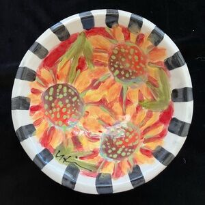 Handmade Deep Bowl” Sunflower On Scarlet “ 8x4” Original Design Pottery